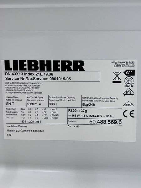 Холодильник двокамерний Liebherr DN 43X13 Index 21E A06 209+95л 163w sn 504835696 315е 000039308 фото