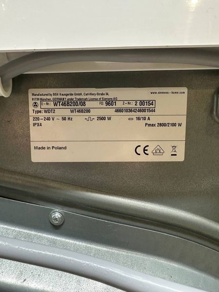Сушильная машина Siemens iQ700 WT46B200 08 2800W 8кг sn 9601200154 000054290 фото