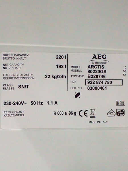 Морозильна шафа AEG Arctis 80220GS 192л 6 полиць sn 03000461 000029032 фото