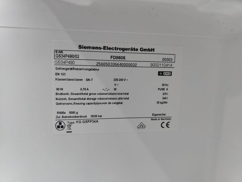 Морозильная камера Siemens GS34P490 02 249л 90W sn FD860500003 n598 000052757 фото