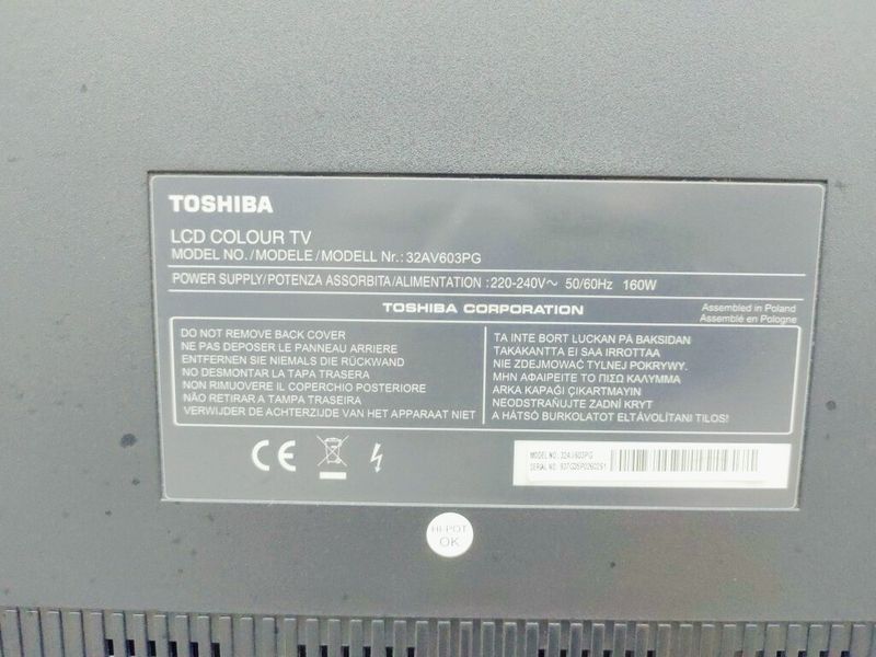 ТБ 32 Toshiba 32AV603PG HD 160w sn 937G35PQ2602S1 000040660 фото