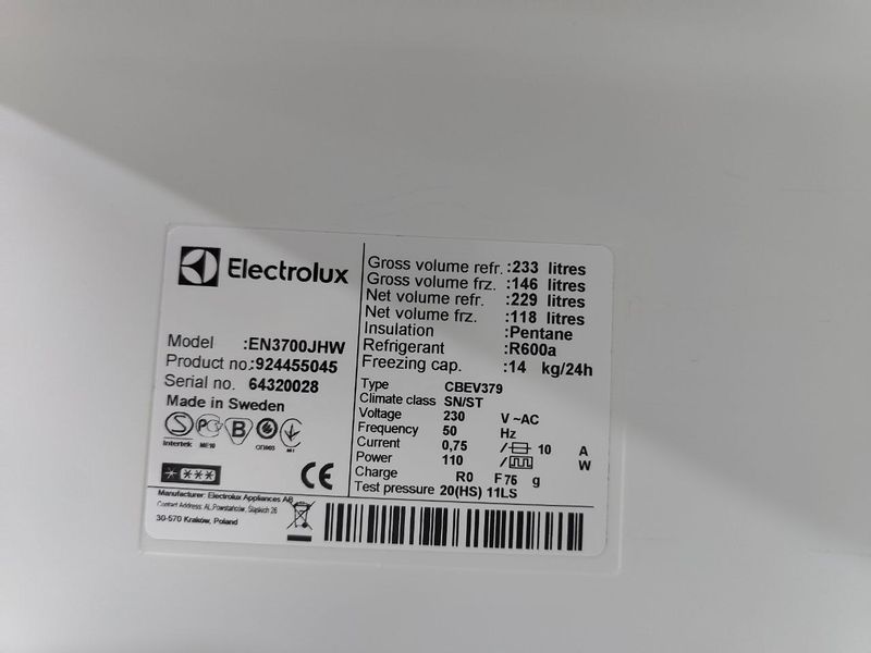 Холодильник Electrolux EN3700JHW 110W 229+118л sn 64320028 n644 000053306 фото