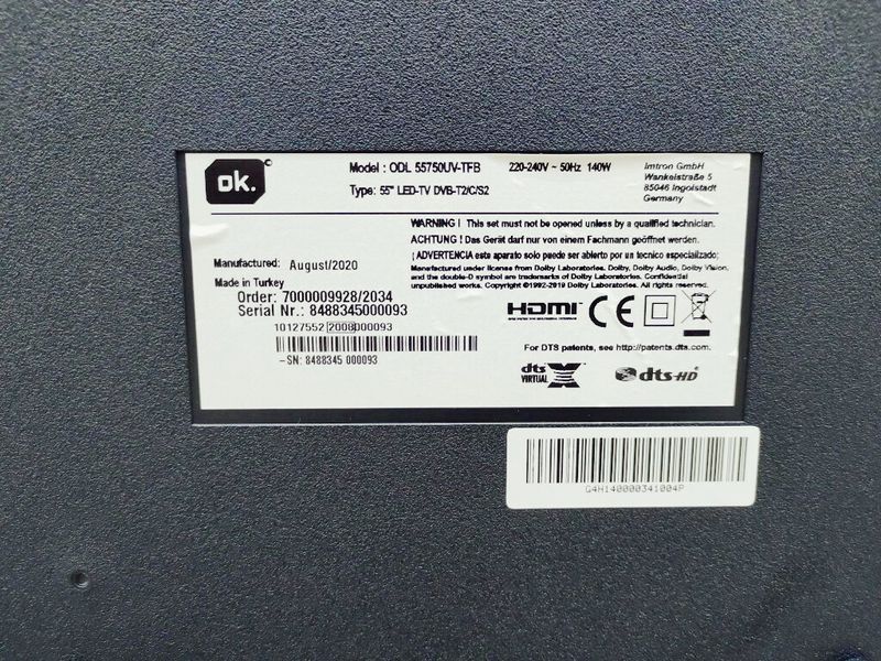 ТБ 55 OK ODL 55750UV TFB LED 4K Smart TV 140w sn 848834500093 000037349 фото