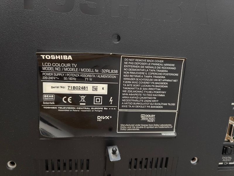 Телевізор Toshiba 32RL838 71W sn 71B02481 000050547 фото