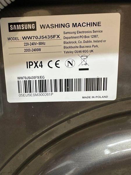 Стиральная машина Samsung WW70J5435FX 2400W 7кг sn 05EU5ESM300261P 000055067 фото