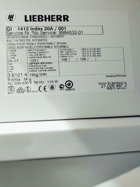 Морозильна камера Liebherr GI 1412 Index 20A 108л 4 полиці 110w sn 210264872_п 4 н 187 000041719 фото