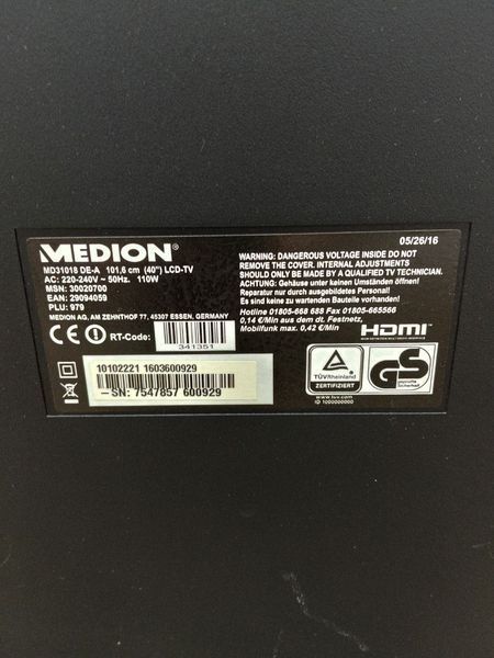 Телевізор Medion MD31018DE A 110W sn 7547857600929 000049595 фото