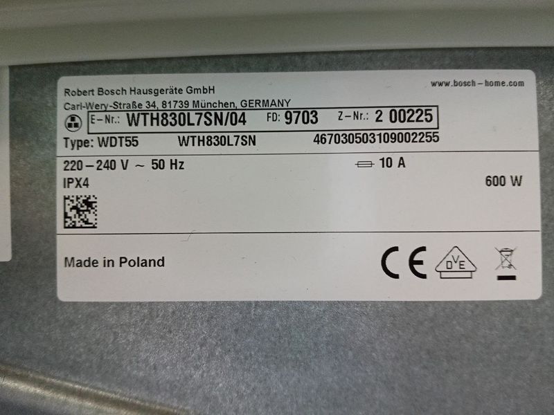 Сушильна машина Bosch WTH830L7SN 600W 7кг sn 9703200225 n517 000050806 фото