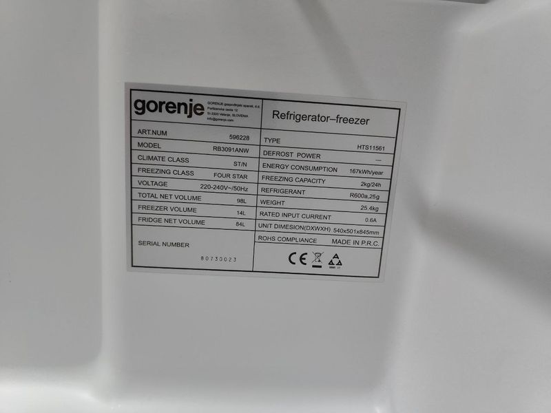 Холодильник Gorenje RB3091ANW 70W 98л sn 80730023 n661 000053314 фото
