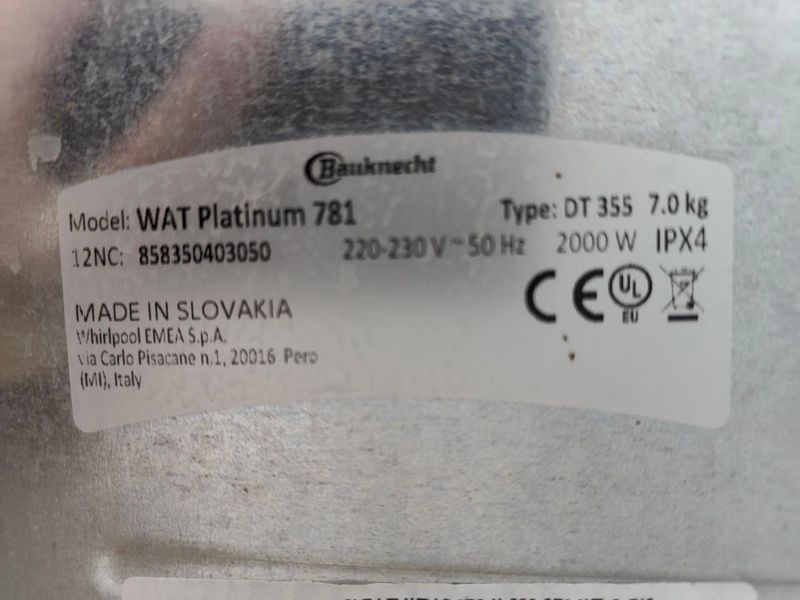 Стиральная машина вертикальная Bauknecht WAT Platinum 781 2000W 7кг sn 858350403051 000050759 фото