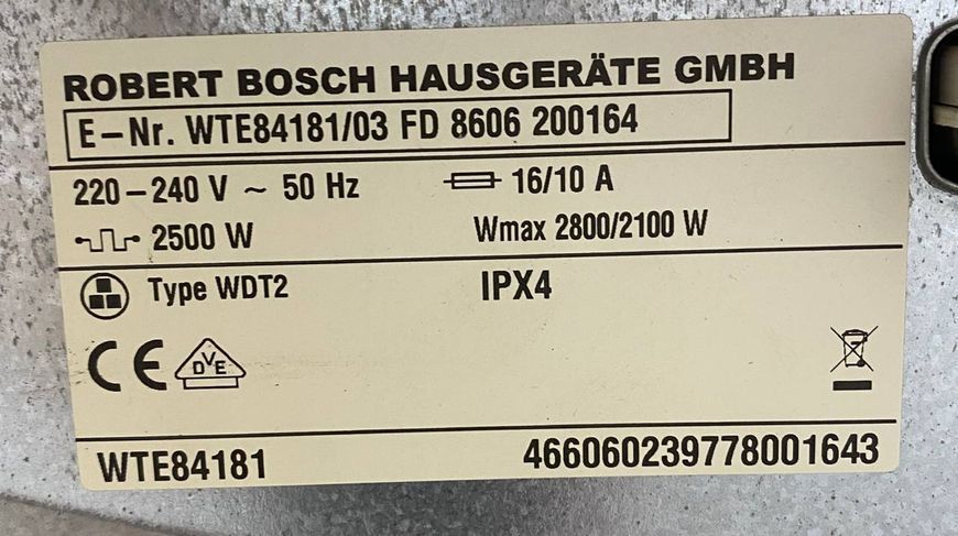 Сушильна машина Bosch WTE84181 2100W 6кг sn 8606200164 000048639 фото