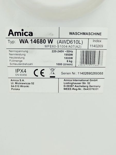 Стиральная машина Amica WA 14680 W 000037113 фото