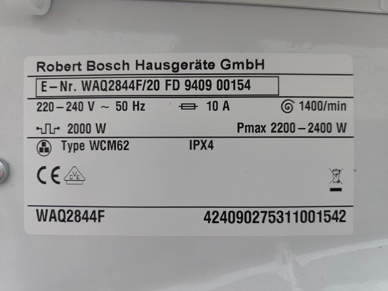 Стиральная машина Bosch Avantixx7 WAQ2844F 2400W 7кг sn 940900154 000051697 фото