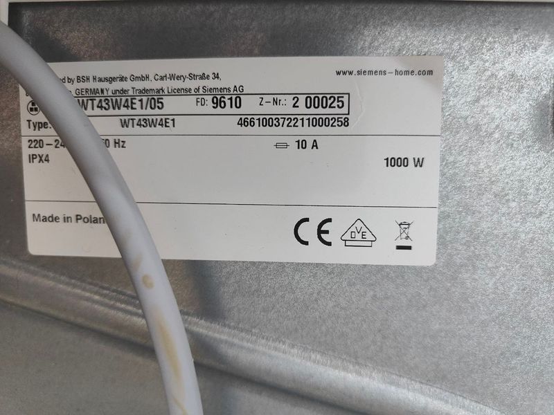 Сушильна машина Siemens IQ 500 WT43W4E1 05 1000W 8кг sn 9610200025 000052871 фото