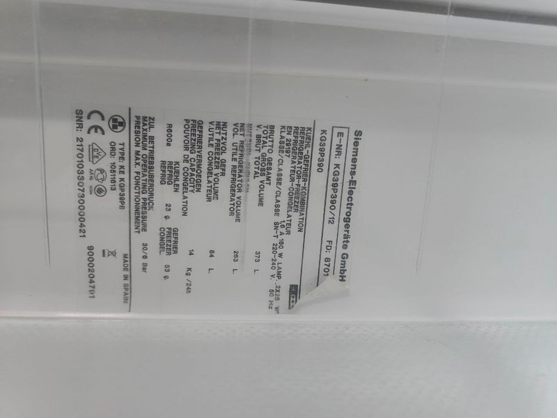 Холодильник Siemens KG39P390 12 160W 263+84л sn 217010330730000421 n655 000053320 фото