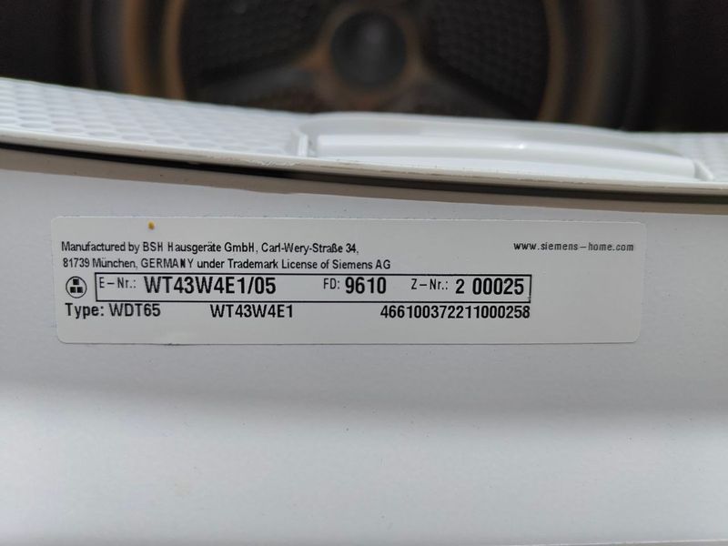 Сушильна машина Siemens IQ 500 WT43W4E1 05 1000W 8кг sn 9610200025 000052871 фото