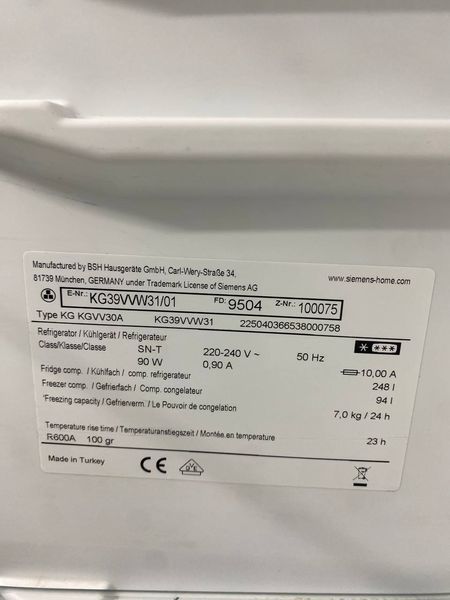 Холодильник двухкамерный Siemens KG39VVW31 01 90W 248+94 л sn 100075 n 408 000048432 фото