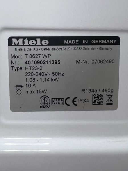 Сушильна машина Miele T 8627 WP 7 кг 1140w sn 40090211395 270е 000038306 фото