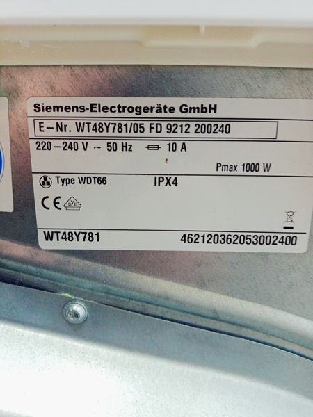 Сушильна машина Siemens WT48Y781 05 1000w 8 кг sn 9212 200240 000042353 фото