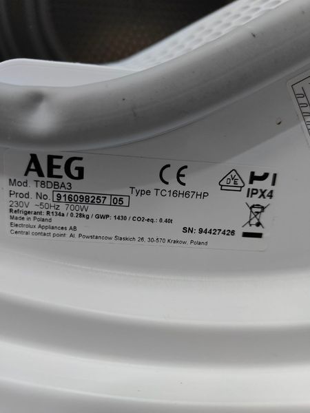Сушильная машина AEG 8000 Series T8DBA3 700W 8кг sn 94427426 000051589 фото