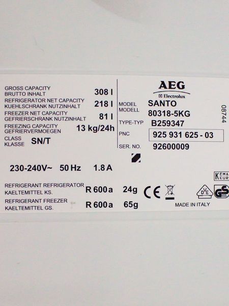 Холодильник двокамерний AEG SANTO 80318 5KG 218+81 л sn 92600009 000032215 фото
