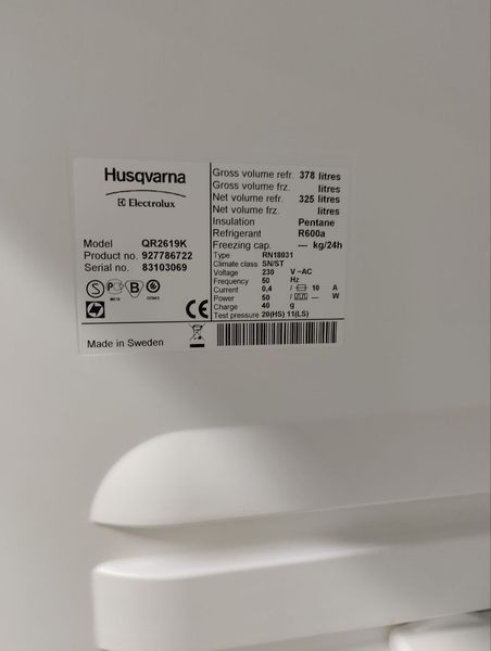 Холодильник Husqvarna QR2619K sn 83103069 n 347 000046698 фото
