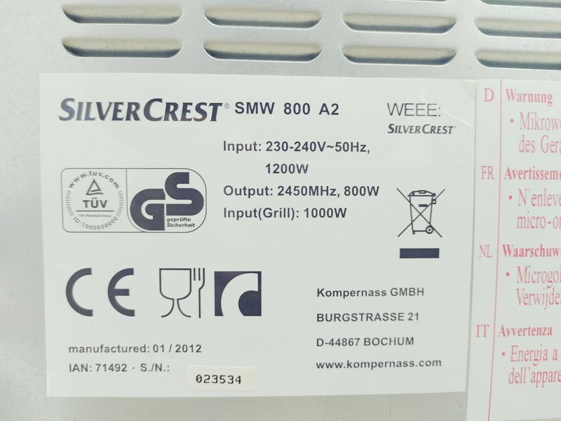 Микроволновая печь SilverCrest SMW 800 A2 000039106 фото