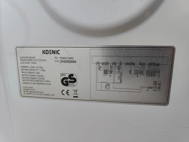 Стиральная машина с сушуой KOENIC KWDR10712B INV 1900W 7кг sn 2042002694 000051168 фото