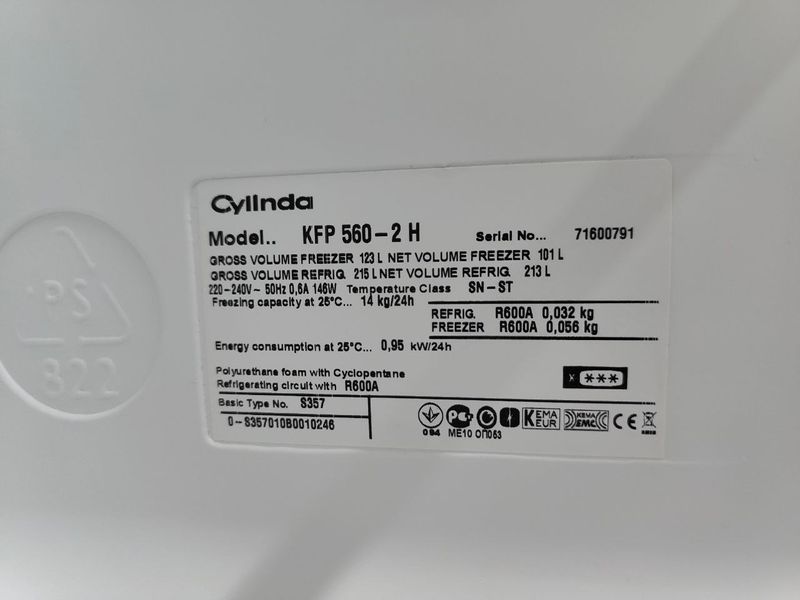 Холодильник Cylinda KFP560 2H 146W 213+101л sn 71600791 n650 000053313 фото