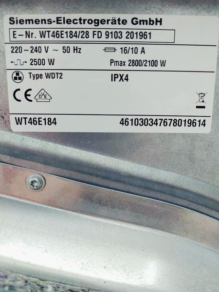 Сушильна машина Siemens WT46E184 28 2800w 7 кг sn 9103 201961 000040646 фото