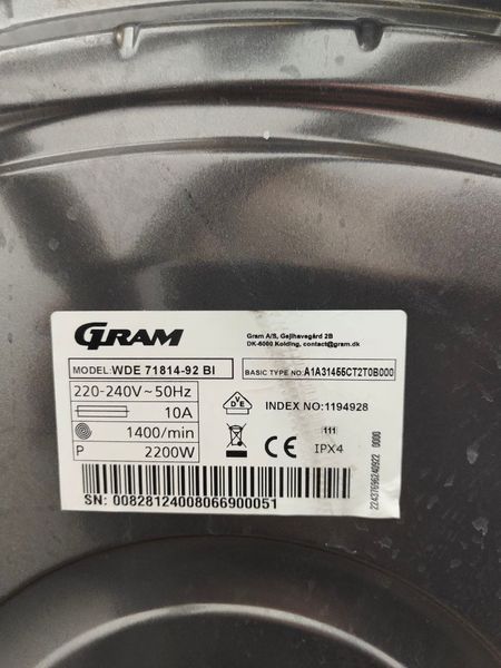 Пральна машина Gram WDE7181492BI 2200W 7 кг sn 00828124008066900051 n569 000051882 фото