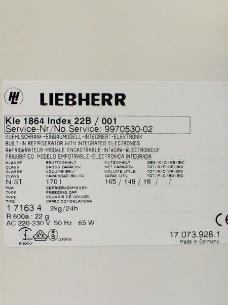 Холодильник однокамерный встраиваемый Liebherr Kle 1864 Index 22B 000024677 фото