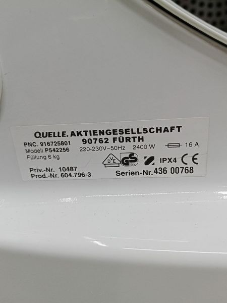 Сушильна машина Privileg P542256 2400W 6кг sn 43600768 000050440 фото
