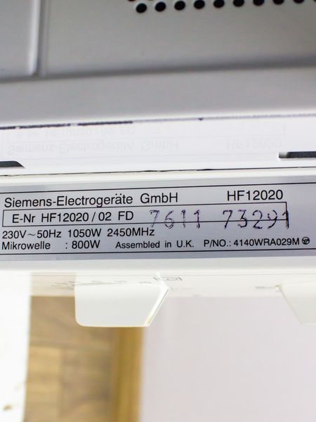 Мікрохвильова піч Siemens HF12020 02 1050w sn 7611 73291 000024733 фото