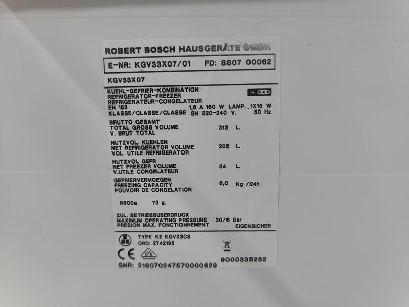 Холодильник Bosch KGV33X07 01 160W 205+84л sn 218070247570000629 n640 000053304 фото