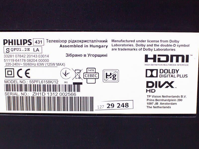 Телевизор 55 Philips 55PFL6158K 12 LED Smart TV 000032165 фото