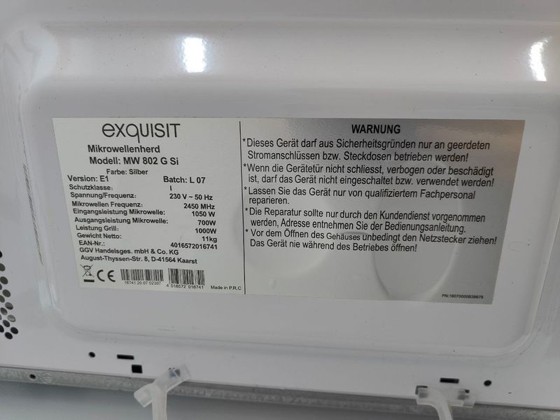 Мікрохвильова піч Exquisit MW802GSi 700W+1050W гриль sn 4016572016741 000049958 фото