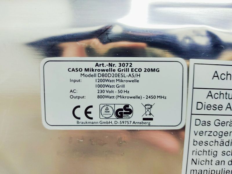Микроволновая печь Caso D80D20ESL A5 000039107 фото
