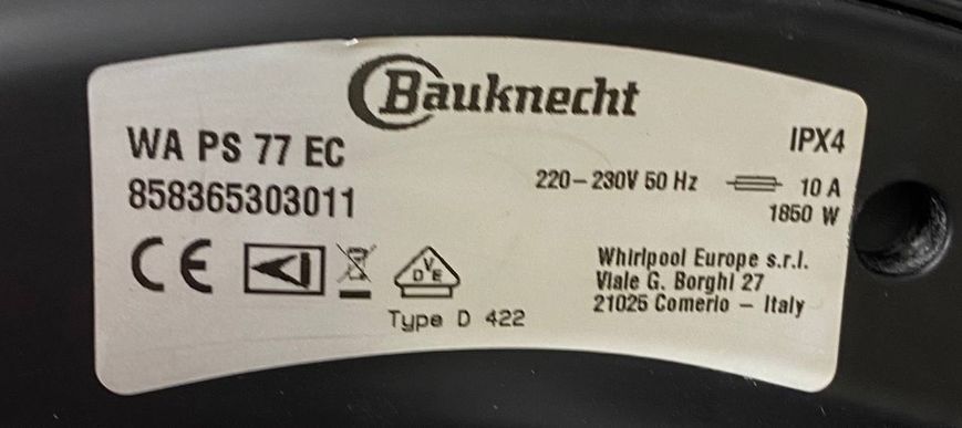 Стиральная машина Bauknecht WA PS77EC 1850W 8кг sn 858365303011 000049027 фото