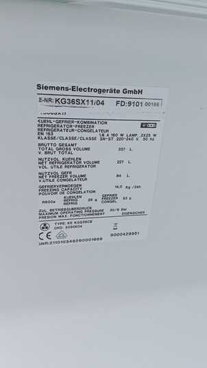 Холодильник Siemens KG36SX11 04 160W 227+84л sn 910100166 n665