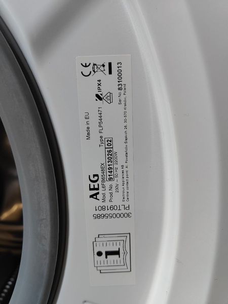 Стиральная машина AEG 6000 Series L6FB6548EX 2200W 8кг sn 83100013 000052884 фото