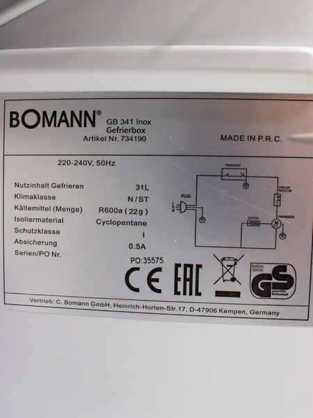 Морозильна камера Bomann GB 341 Inox 31л сток LPNHK033479126 120е 000030606 фото