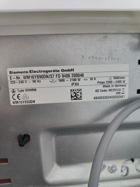 Пральна машина Siemens iQ800 WM16Y890DN 37 2400W 8кг sn 9406200046 n575 000051881 фото