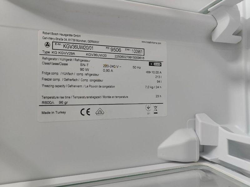 Холодильник двокамерний Bosch KGV36UW20 90W 213+94л sn 9506100961 n480 000050184 фото