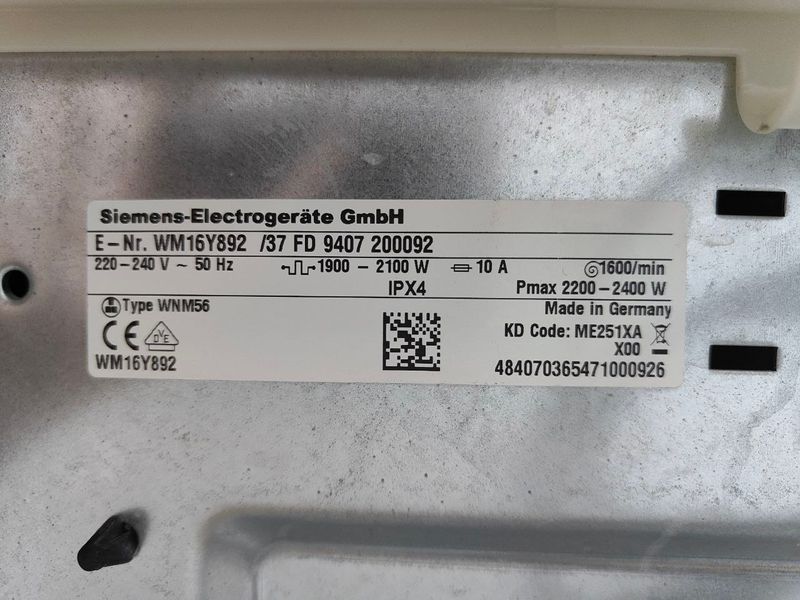 Пральна машина Siemens iQ890 WM16Y892 37 2400W 8кг sn 9407200092 000053637 фото