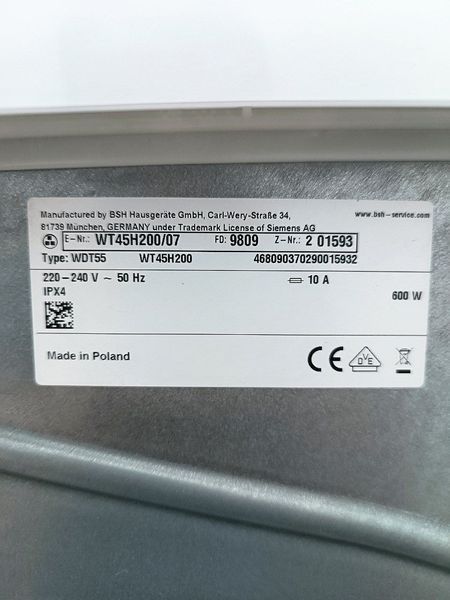 Сушильная машина Siemens WT45H200 600W 8кг sn 9809201593 000048636 фото