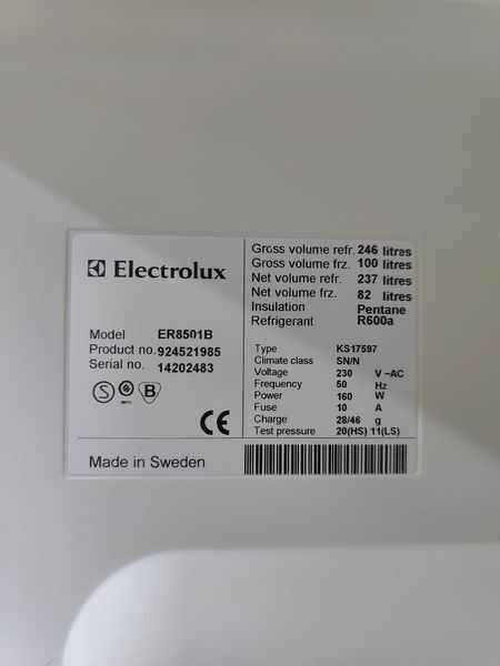Холодильник двокамерний Electrolux ER8501B 160W 237+82л sn 14202483 n483 000050185 фото