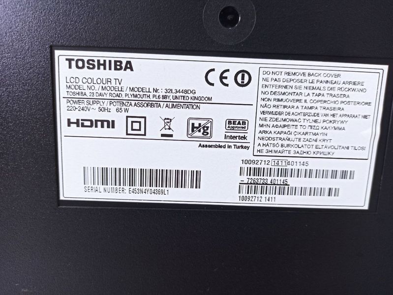ТБ 32 Toshiba 32L3448DG Full HD Smart TV 65w sn E453N4Y04369L1 000040698 фото