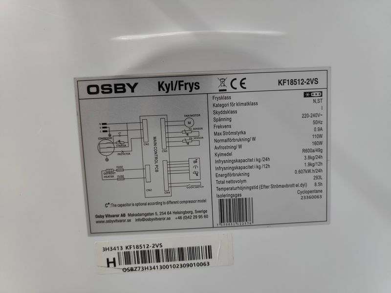 Холодильник OSBY KF18512 2VS160W 293л sn 3H3413 n681 000053974 фото