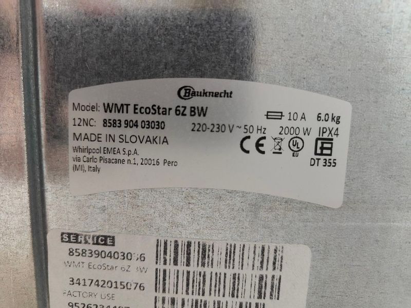 Пральна машина вертикальна Bauknecht WMT EcoStar 6Z BW 2000W 6кг sn 341742015076 000053432 фото